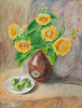 Akvarelis - klusā daba ar saulespuķēm