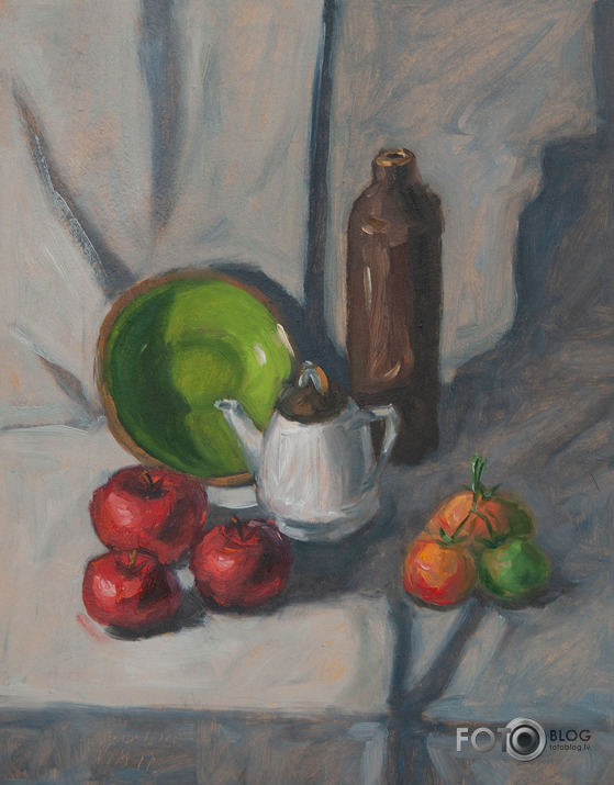 Eļļas glezna - klusā daba ar tomātiem